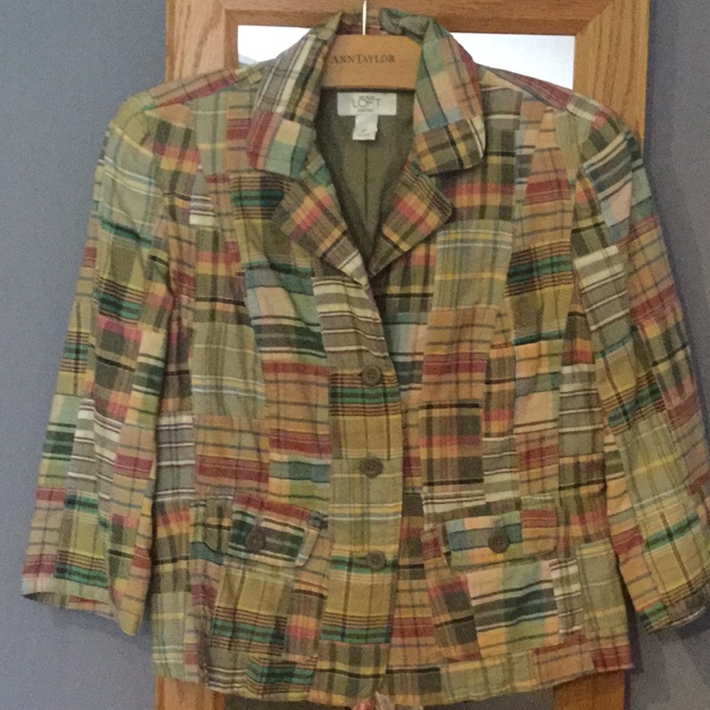3/4 sleeve madras plaid blazer Ann Taylor